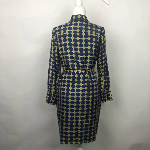 Brooks Brothers Silk Navy and Gold Geometric Dress - Picture 8 of 16